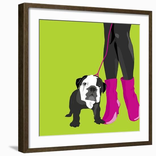 Loving Bulldog (green)-Puntoos-Framed Art Print