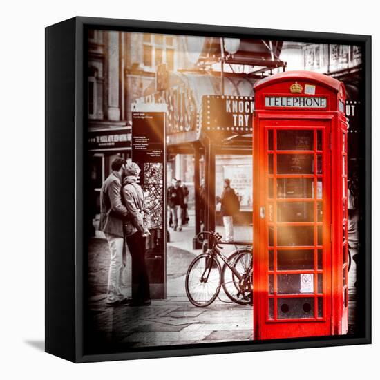 Loving Couple Kissing and Red Telephone Booth - London - UK - England - United Kingdom - Europe-Philippe Hugonnard-Framed Premier Image Canvas