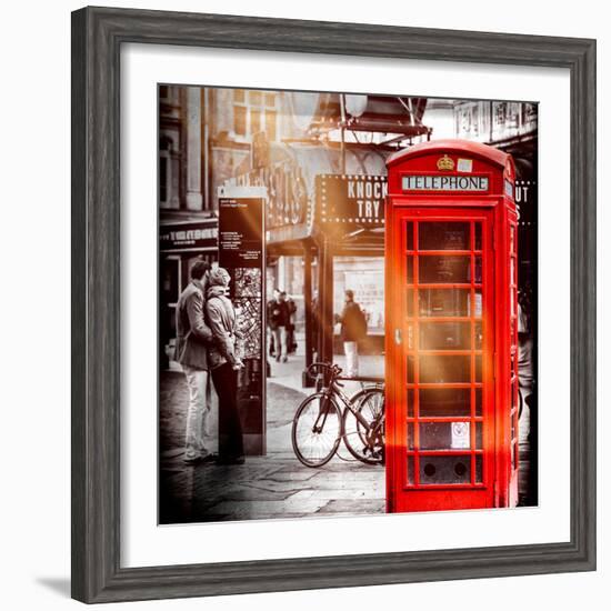 Loving Couple Kissing and Red Telephone Booth - London - UK - England - United Kingdom - Europe-Philippe Hugonnard-Framed Photographic Print