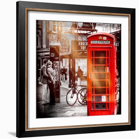 Loving Couple Kissing and Red Telephone Booth - London - UK - England - United Kingdom - Europe-Philippe Hugonnard-Framed Photographic Print