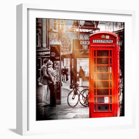 Loving Couple Kissing and Red Telephone Booth - London - UK - England - United Kingdom - Europe-Philippe Hugonnard-Framed Photographic Print