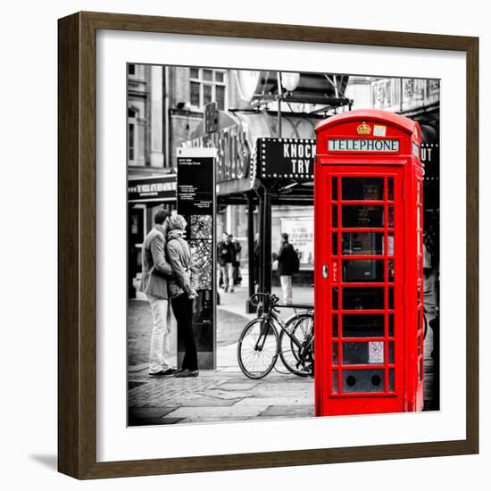 Loving Couple Kissing and Red Telephone Booth - London - UK - England - United Kingdom - Europe-Philippe Hugonnard-Framed Photographic Print