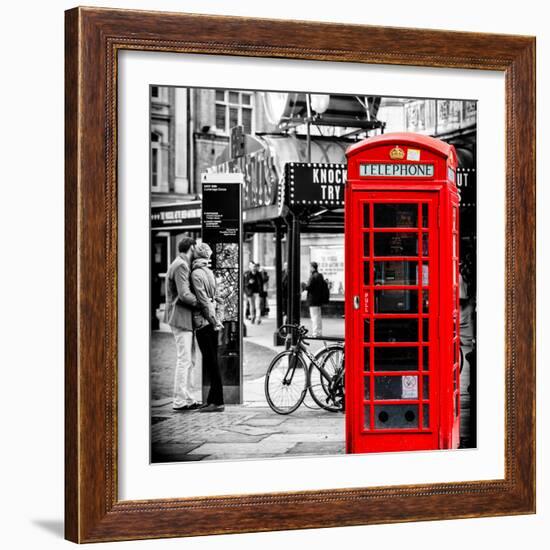 Loving Couple Kissing and Red Telephone Booth - London - UK - England - United Kingdom - Europe-Philippe Hugonnard-Framed Photographic Print