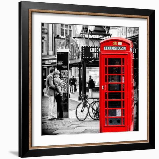 Loving Couple Kissing and Red Telephone Booth - London - UK - England - United Kingdom - Europe-Philippe Hugonnard-Framed Photographic Print