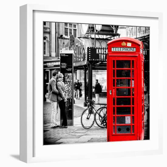 Loving Couple Kissing and Red Telephone Booth - London - UK - England - United Kingdom - Europe-Philippe Hugonnard-Framed Photographic Print