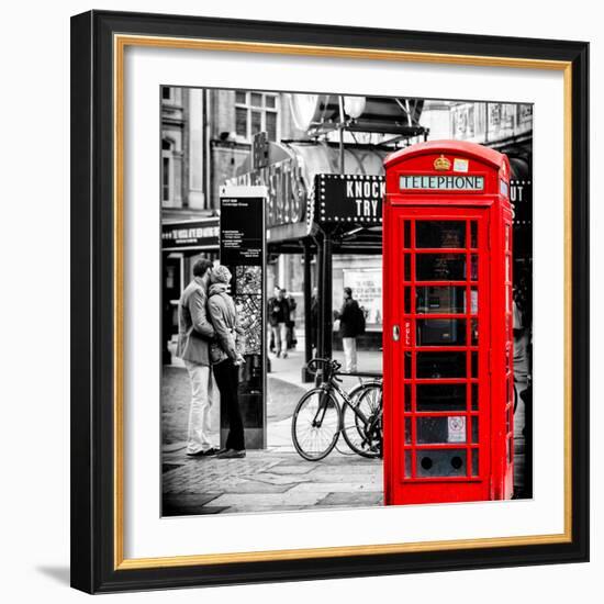 Loving Couple Kissing and Red Telephone Booth - London - UK - England - United Kingdom - Europe-Philippe Hugonnard-Framed Photographic Print