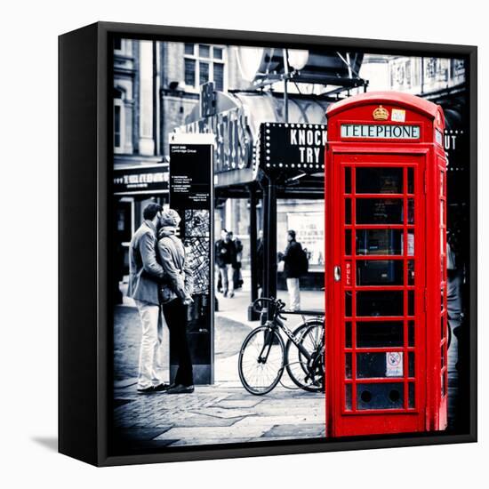 Loving Couple Kissing and Red Telephone Booth - London - UK - England - United Kingdom - Europe-Philippe Hugonnard-Framed Premier Image Canvas