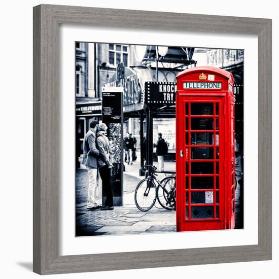 Loving Couple Kissing and Red Telephone Booth - London - UK - England - United Kingdom - Europe-Philippe Hugonnard-Framed Photographic Print