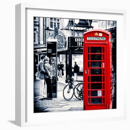 Loving Couple Kissing and Red Telephone Booth - London - UK - England - United Kingdom - Europe-Philippe Hugonnard-Framed Photographic Print