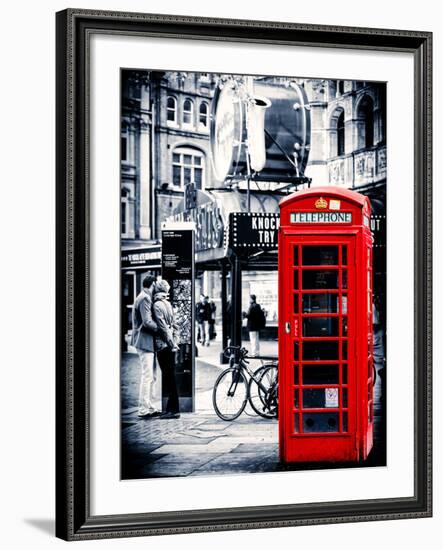 Loving Couple Kissing and Red Telephone Booth - London - UK - England - United Kingdom - Europe-Philippe Hugonnard-Framed Photographic Print