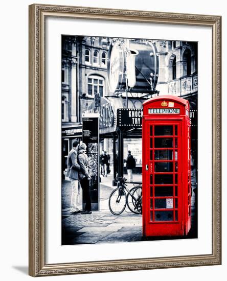 Loving Couple Kissing and Red Telephone Booth - London - UK - England - United Kingdom - Europe-Philippe Hugonnard-Framed Photographic Print