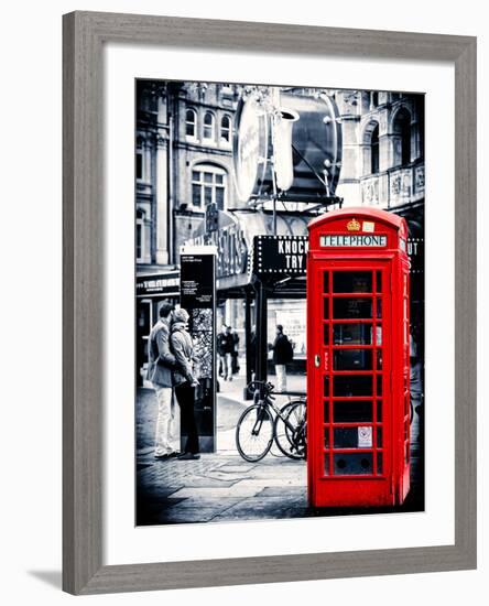 Loving Couple Kissing and Red Telephone Booth - London - UK - England - United Kingdom - Europe-Philippe Hugonnard-Framed Photographic Print