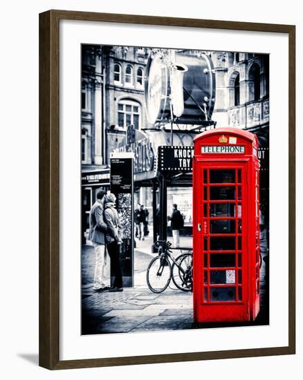 Loving Couple Kissing and Red Telephone Booth - London - UK - England - United Kingdom - Europe-Philippe Hugonnard-Framed Photographic Print