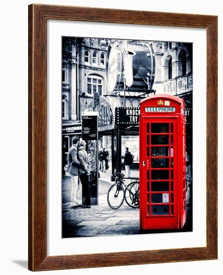 Loving Couple Kissing and Red Telephone Booth - London - UK - England - United Kingdom - Europe-Philippe Hugonnard-Framed Photographic Print