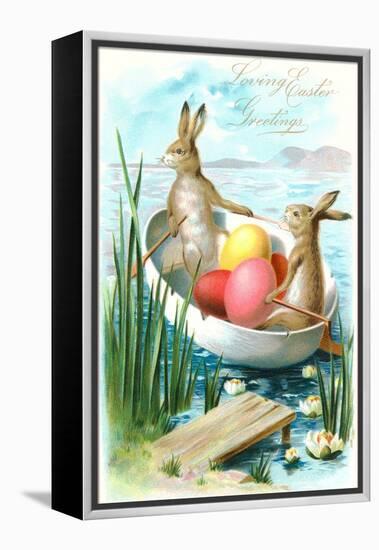 Loving Easter Greetings, Rabbits in Rowboat-null-Framed Stretched Canvas