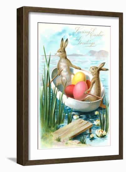 Loving Easter Greetings, Rabbits in Rowboat-null-Framed Art Print