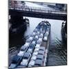Low Aerials of Citroen Cars on Barge in Unidentified Waterssomewhere in Europe-Ralph Crane-Mounted Photographic Print
