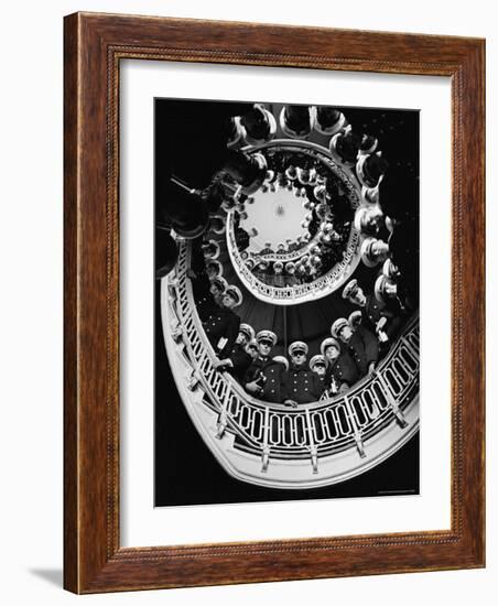 Low Angle of Cadets at Naval Academy Lining Stairway in Maury Hall-Alfred Eisenstaedt-Framed Photographic Print