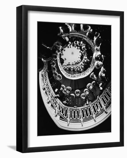 Low Angle of Cadets at Naval Academy Lining Stairway in Maury Hall-Alfred Eisenstaedt-Framed Photographic Print