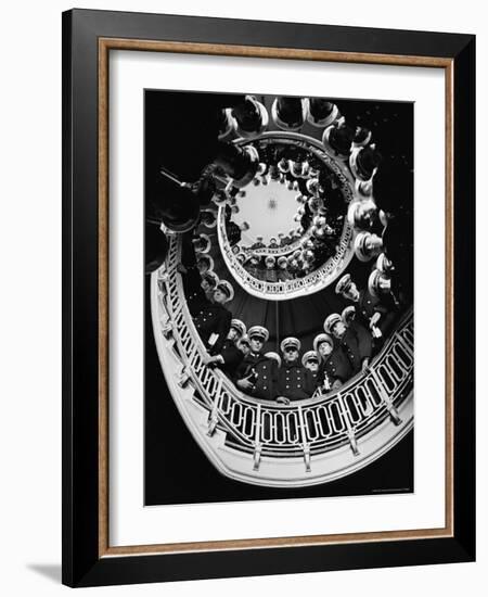 Low Angle of Cadets at Naval Academy Lining Stairway in Maury Hall-Alfred Eisenstaedt-Framed Photographic Print