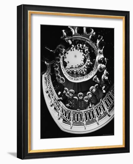 Low Angle of Cadets at Naval Academy Lining Stairway in Maury Hall-Alfred Eisenstaedt-Framed Photographic Print