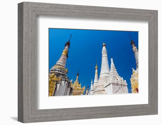 Low angle of Indein (Inn Dein) (Inn Thein) pagodas, Lake Inle, Shan State, Myanmar (Burma)-Jan Miracky-Framed Photographic Print