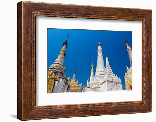 Low angle of Indein (Inn Dein) (Inn Thein) pagodas, Lake Inle, Shan State, Myanmar (Burma)-Jan Miracky-Framed Photographic Print