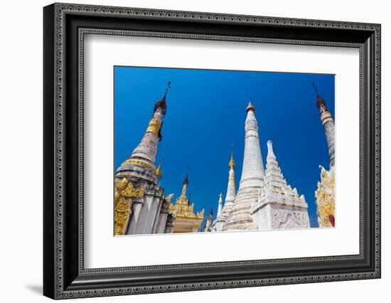Low angle of Indein (Inn Dein) (Inn Thein) pagodas, Lake Inle, Shan State, Myanmar (Burma)-Jan Miracky-Framed Photographic Print