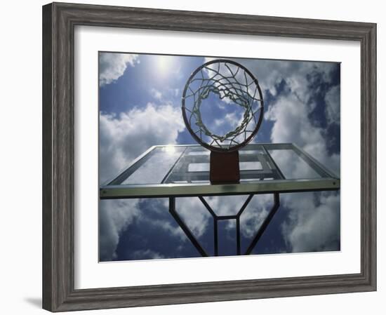 Low Angle View of a Basketball Net-null-Framed Photographic Print