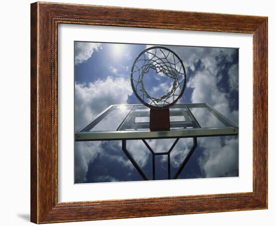Low Angle View of a Basketball Net-null-Framed Photographic Print