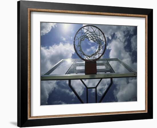 Low Angle View of a Basketball Net-null-Framed Photographic Print