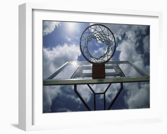 Low Angle View of a Basketball Net-null-Framed Photographic Print