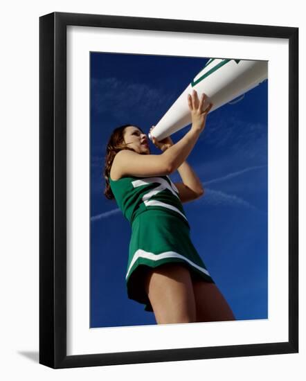 Low Angle View of a Cheerleader Holding a Bullhorn-null-Framed Photographic Print