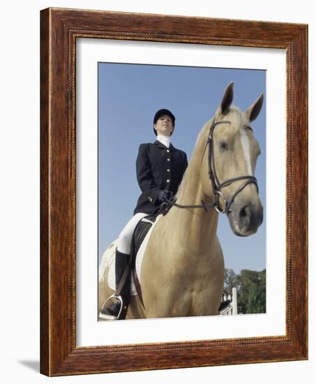 Low Angle View of a Jockey Sitting on a Horse-null-Framed Photographic Print