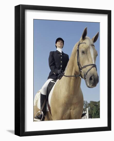 Low Angle View of a Jockey Sitting on a Horse-null-Framed Photographic Print