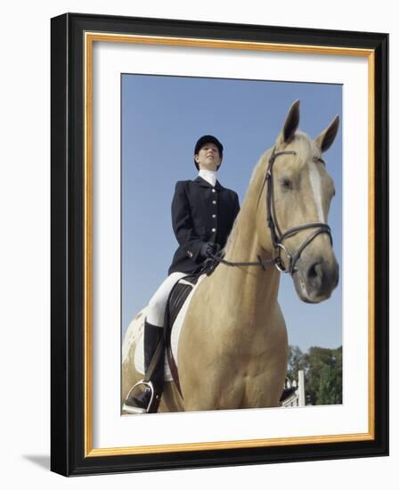 Low Angle View of a Jockey Sitting on a Horse-null-Framed Photographic Print