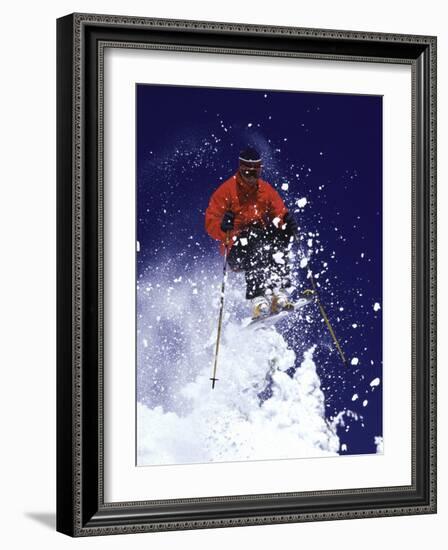 Low Angle View of a Man Skiing-null-Framed Photographic Print