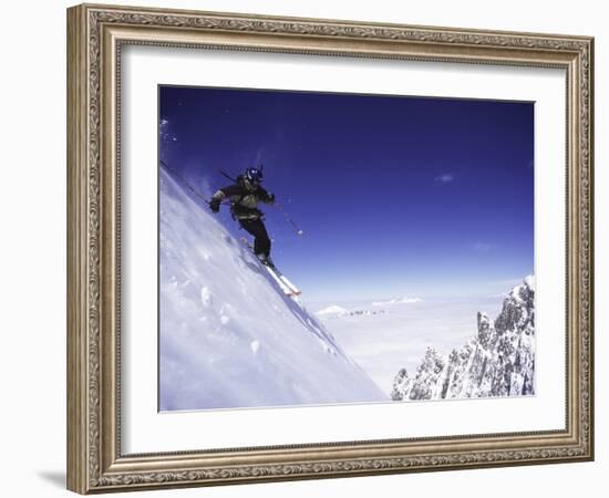 Low Angle View of a Man Skiing-null-Framed Photographic Print