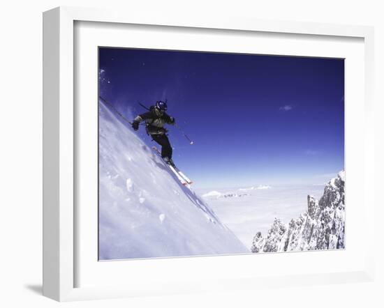 Low Angle View of a Man Skiing-null-Framed Photographic Print