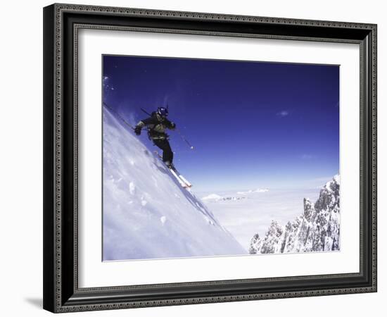 Low Angle View of a Man Skiing-null-Framed Photographic Print