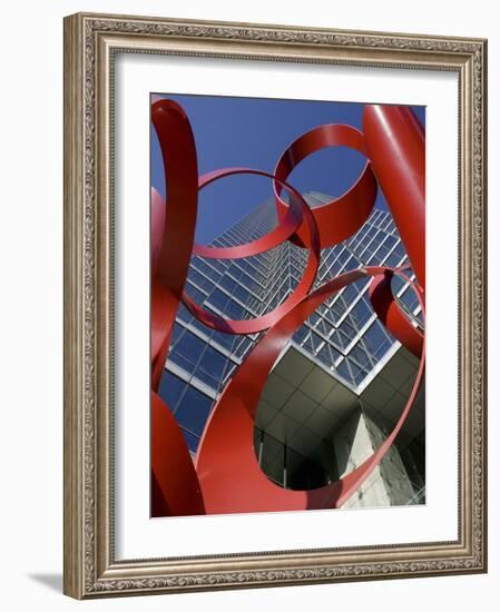 Low Angle View of a Sculpture in Front of a Building, Bank of America Plaza, Dallas, Texas, USA-null-Framed Photographic Print