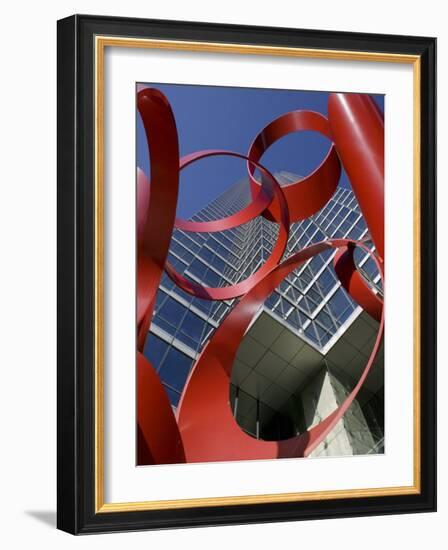 Low Angle View of a Sculpture in Front of a Building, Bank of America Plaza, Dallas, Texas, USA-null-Framed Photographic Print