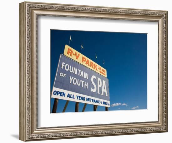 Low Angle View of a Signboard, Fountain of Youth Spa, Salton Sea, Bombay Beach, Imperial County-null-Framed Photographic Print