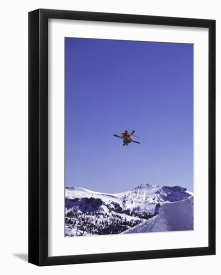 Low Angle View of a Skier in Mid Air-null-Framed Photographic Print