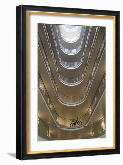 Low Angle View of Atrium with Bicycle, Manchester, England, UK-David Barbour-Framed Photo