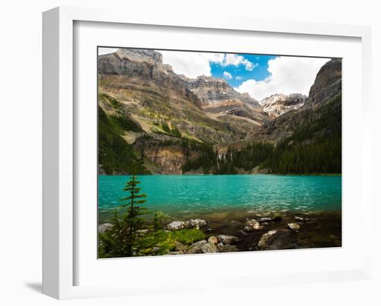 Low-Angle View of Beautiful, Remote Lake O'Hara, with Seven Veils Falls, Yoho National Park-Timothy Mulholland-Framed Photographic Print