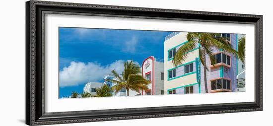 Low angle view of buildings at Ocean Drive, South Beach, Miami Beach, Miami-Dade County, Florida...-null-Framed Photographic Print