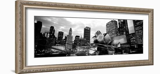 Low Angle View of Buildings Lit Up at Night, Millennium Park, Chicago, Illinois, USA-null-Framed Photographic Print