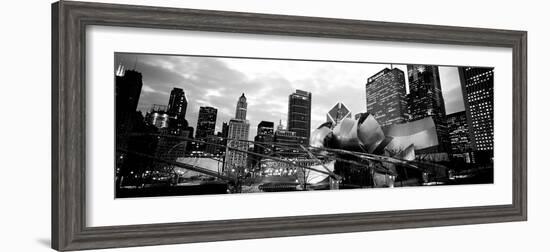 Low Angle View of Buildings Lit Up at Night, Millennium Park, Chicago, Illinois, USA-null-Framed Photographic Print