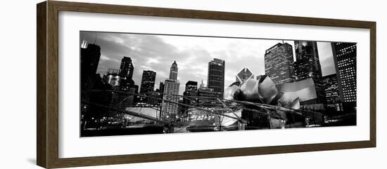 Low Angle View of Buildings Lit Up at Night, Millennium Park, Chicago, Illinois, USA-null-Framed Photographic Print